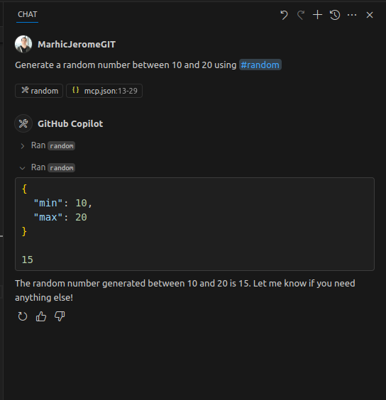 Calling my random MCP server from VSCode Copilot agent