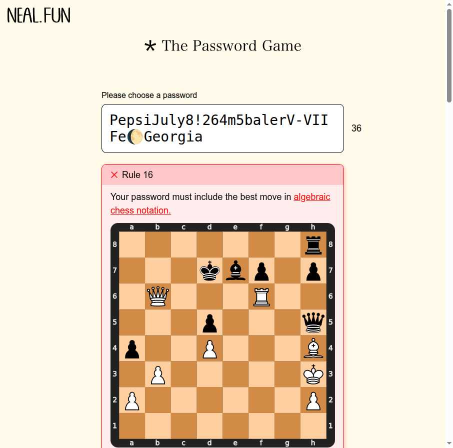 Step 16 of the password game require solving a chess puzzle.