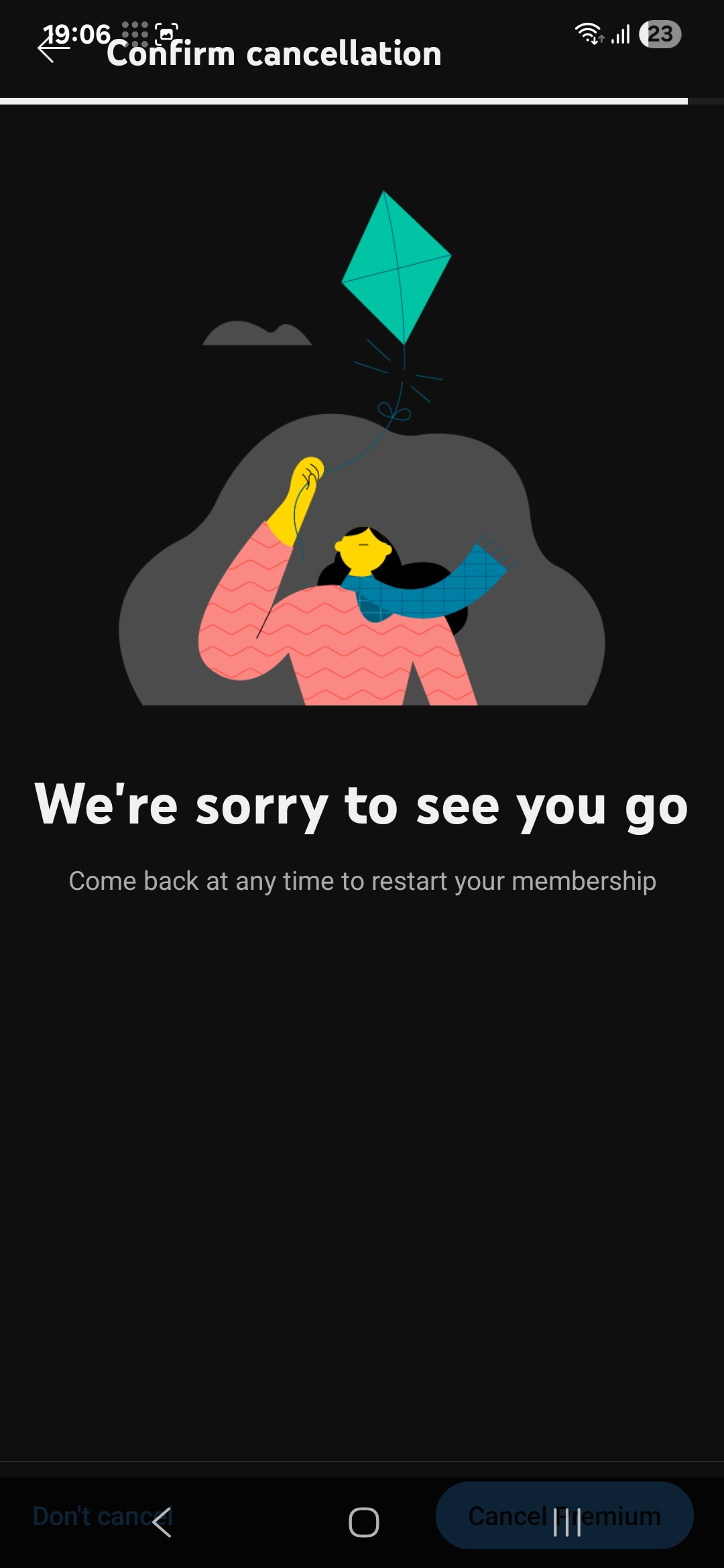 YouTube subscription cancellation screen